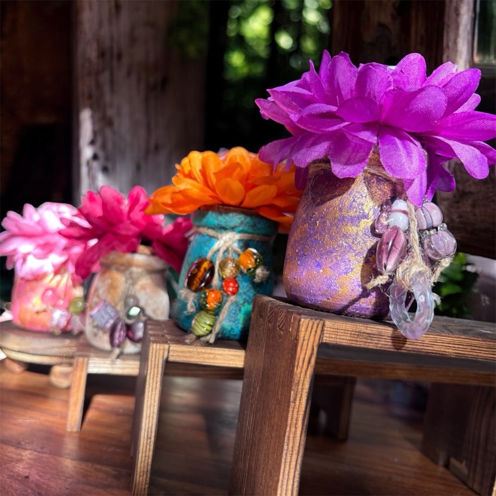 Colorful Decorative Jars with Flowers